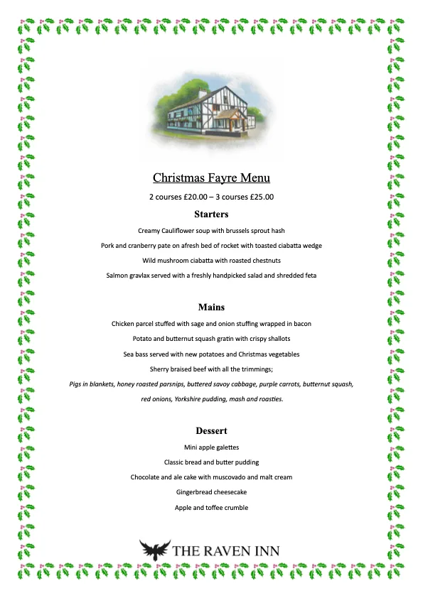 Christmas Fayre Menu