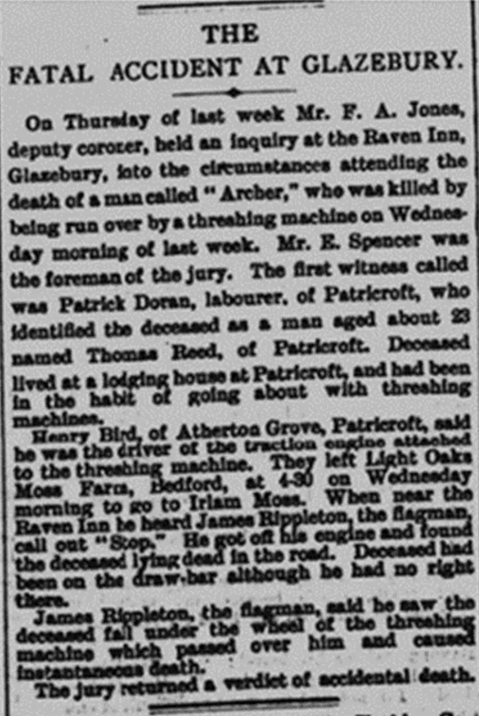 Historical newspaper report of the 1893 accident